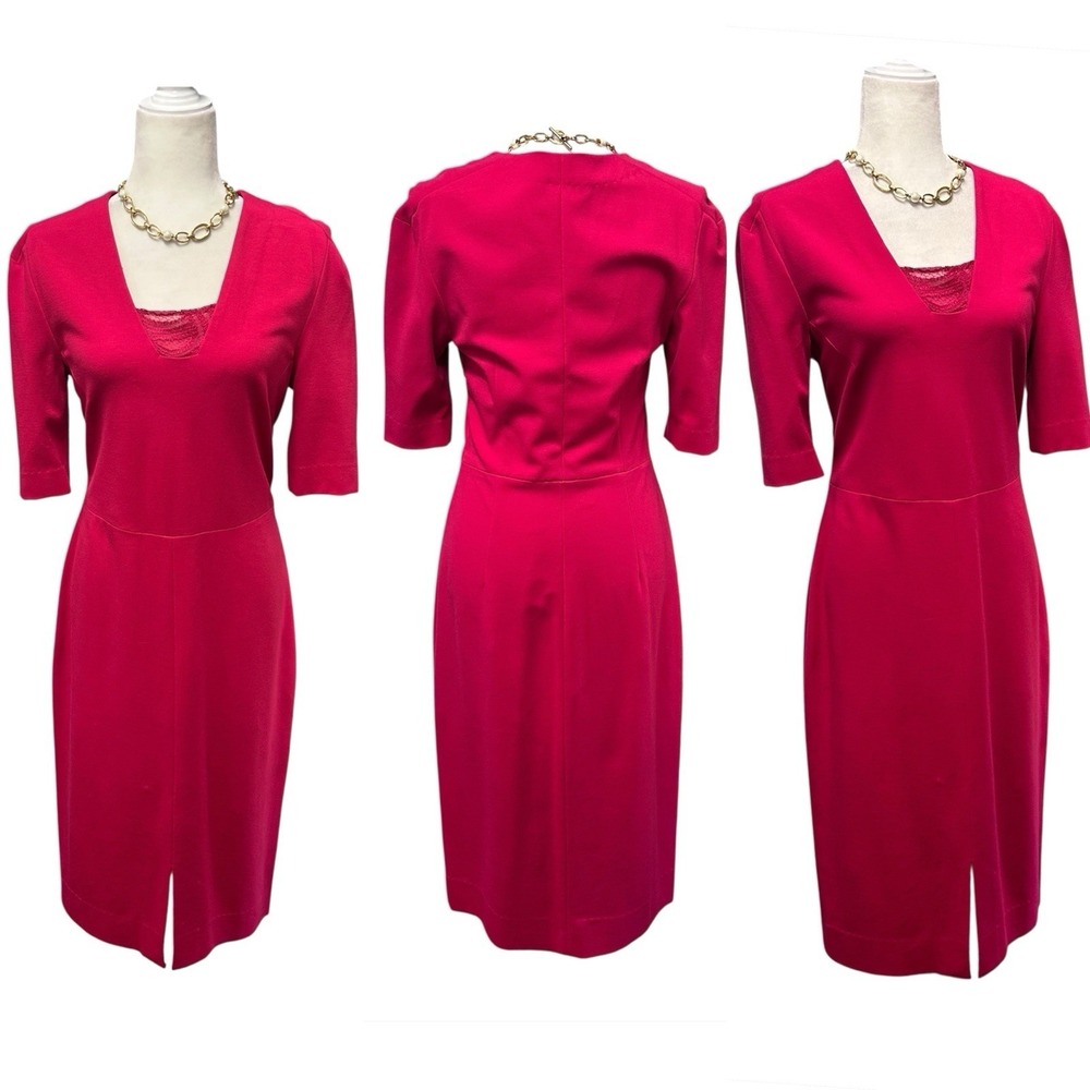 Diane Von Furstenberg Sheath Dress Womens Sz 12 Stretch Knit V-neck Short Sleeve
